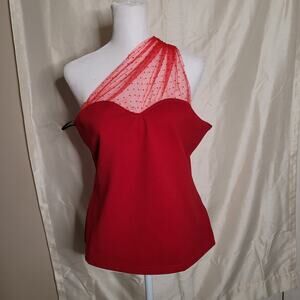 Shein Large Red Asymmetrical Mesh Draped Blouse